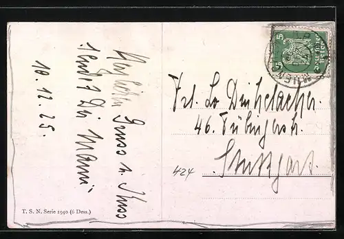 AK Junge Bernhardiner in ihrem Körbchen