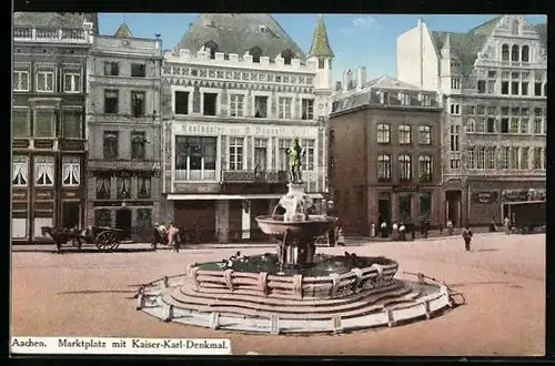 AK Aachen, Marktplatz mit Kaiser-Karl-Denkmal