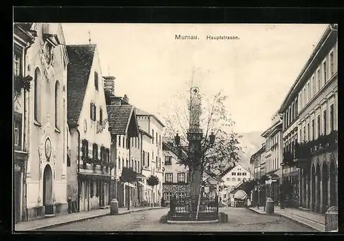 AK Murnau, Hauptstrasse mit Säule