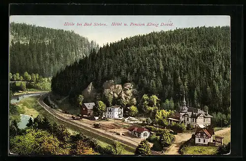 AK Hölle bei Bad Steben, Hotel und Pension König David aus der Vogelschau