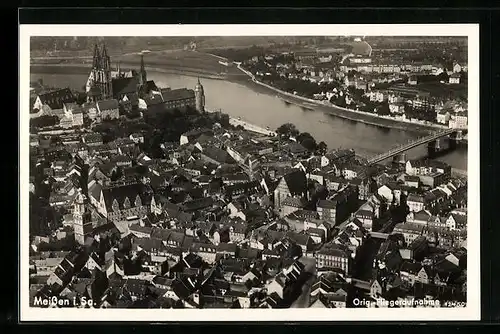 AK Meissen, Teilansicht mit Dom vom Flugzeug aus