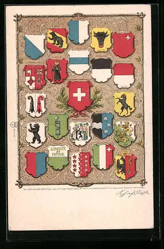 Künstler-AK Wappen der Schweiz und der Kantone