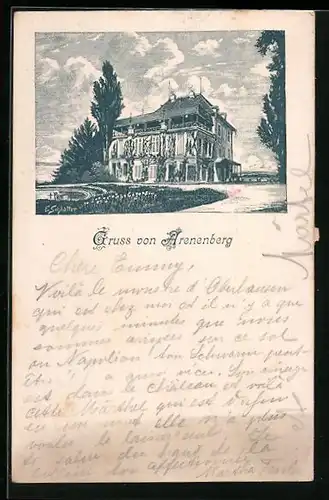 Lithographie Arenenberg, Villa mit Anlagen