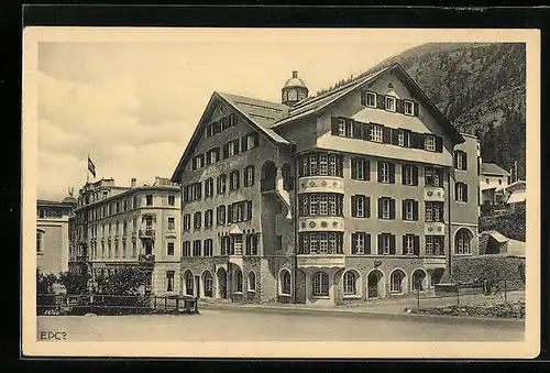 AK Pontresina, Rosatsch Hotel, Strassenansicht mit Anlage