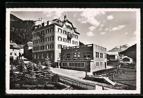 AK Pontresina, Hotel Müller mit Anbau und näherer Umgebung