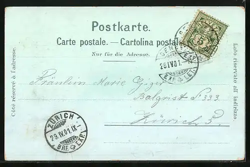 Lithographie Genève, Uferpartie mit Dampfboot