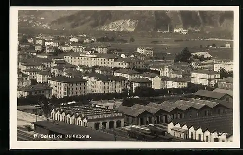 AK Bellinzona, Teilansicht mit Lagerhallen aus der Vogelschau