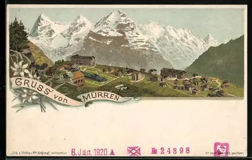 Lithographie Mürren, Gesamtansicht