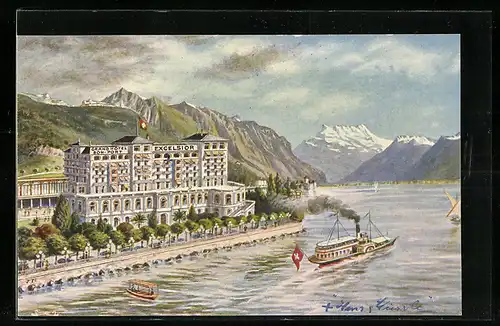 Künstler-AK Montreux, Grand Hotel Excelsior et Bon-Port