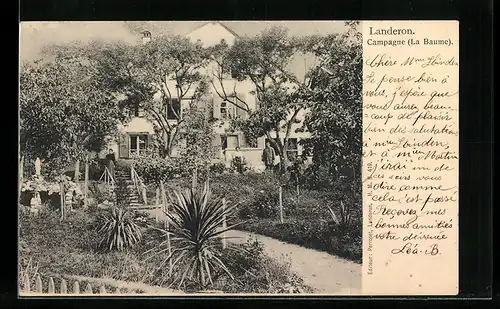 AK Landeron, Campagne, La Baume, Gartenpartie eines Gebäudes