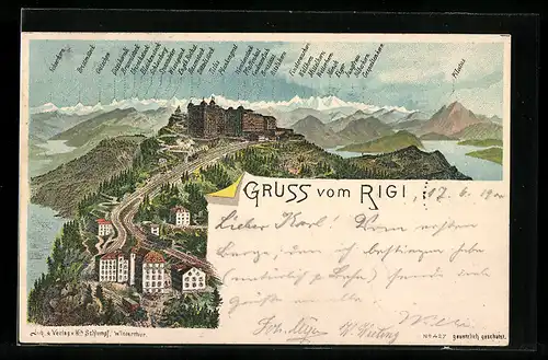 Lithographie Rigi, Hotels auf dem Rigi, Totalansicht