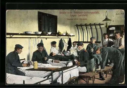 AK Lager Lechfeld, Truppen-Übungsplatz, Inneres einer Baracke