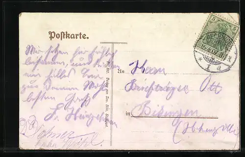 AK Hechingen, Ortsansicht mit Bahnhof