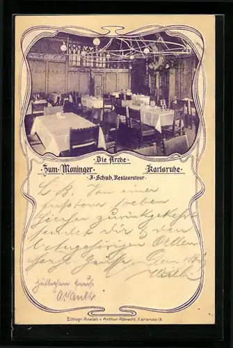 AK Karlsruhe, Gasthaus Zum Moninger, Die Arche, Innenansicht