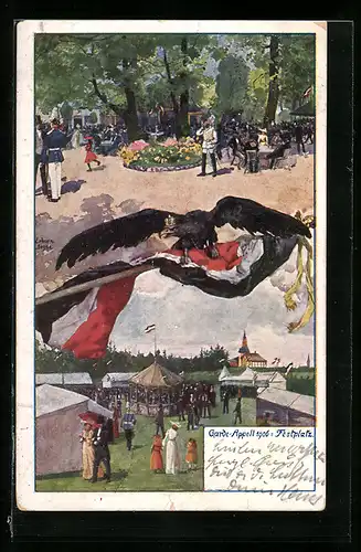 Künstler-AK Hamburg-Altona, Cafe, Garde-Appell 1906 auf dem Festplatz