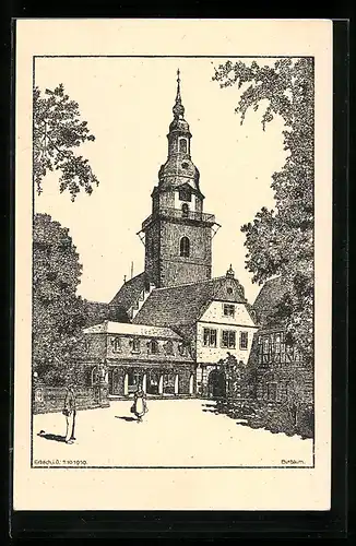 AK Erbach, Schlossplatz mit Rathaus u. Kirche