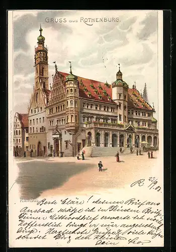 Künstler-AK Rothenburg, Ansicht des Rathauses