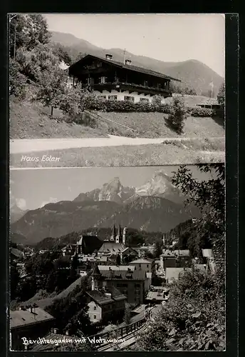 AK Berchtesgaden, Pension Haus Eden, Teilansicht mit Watzmann