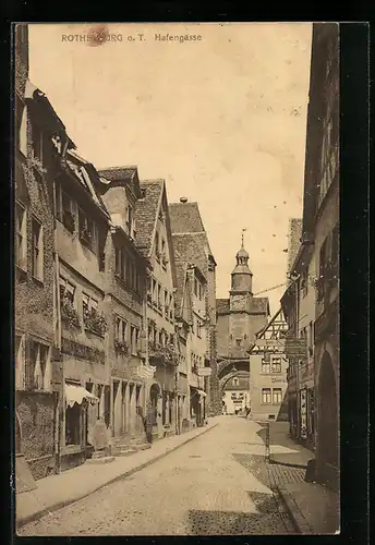 AK Rothenburg o. T., Strasse Hafengasse mit Geschäften