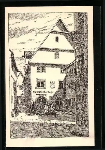 Künstler-AK Rothenburg, Gasthof Roter Hahn