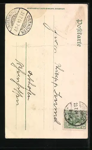 AK Giessen, Kriegerdenkmal mit Geschäft und Rathaus