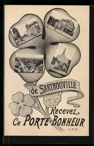 Blumengruss-AK Sartrouville, Recevez ce Porte-Bonheur, Klee