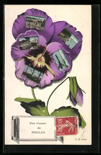 Blumengruss-AK Meulan, Une Pensée du Meulan, Stiefmütterchen
