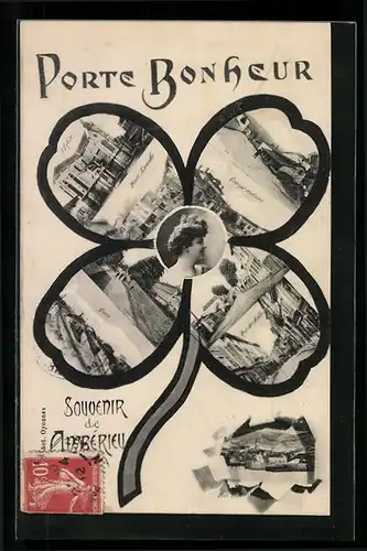 Blumengruss-AK Amberieu, Place Sanville, Rue des Halles, Klee