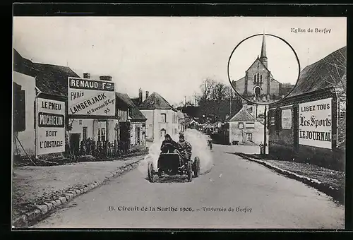 AK Berfay, Eglise de Berfay, Circuit de la Sarthe 1906