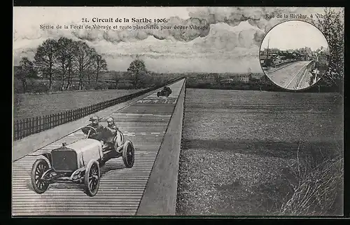 AK Vibraye, Circuit de la Sarthe 1906, Autorennen, Sortie de la Foret de Vibraye