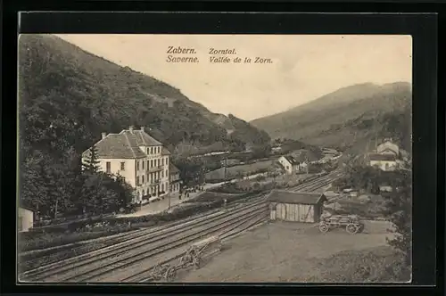 AK Zabern, Bahnhof im Zorntal aus der Vogelschau