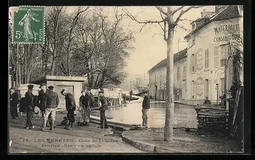 AK Les Mureaux, Crue de la Seine, La Sangle 1910