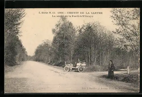 AK Vibraye, Circuit de la Sarthe 1906, La sortie de la Foret, Autorennen
