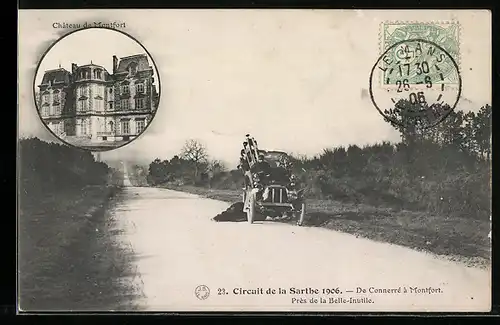 AK Montfort, Autorennen Circuit de la Sarthe 1906, Chateau de Montfort