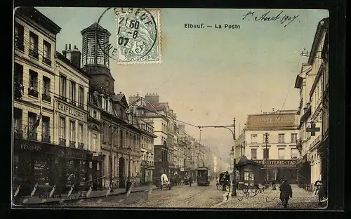 AK Elbeuf, La Poste, Strassenbahn