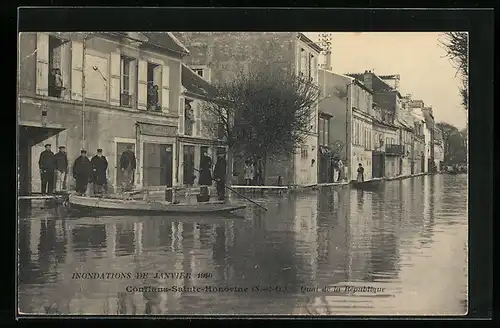AK Confians-Sainte-Honorine, Inondations 1910, Quai de la République