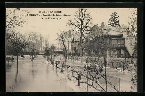 AK Bougival, Crue de la Seine 1910, Propriété du Peintre Gérome