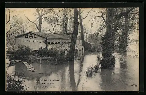 AK Bougival, Crue de la Seine 1910, Bal des Canotiers