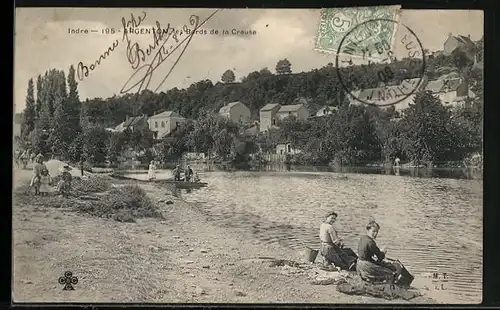 AK Argenton, Bords de la Creuse, Waschfrauen bei der Arbeit