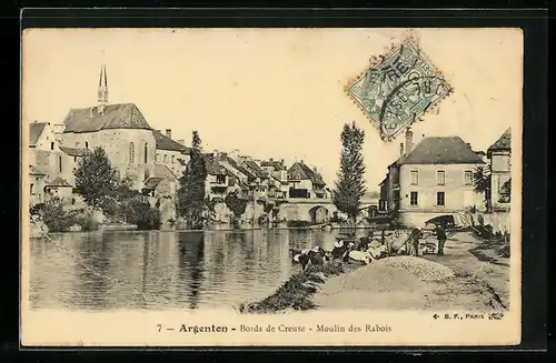 AK Argenton, Bords de Creuse, Moulin des Rabois, Waschfrauen bei der Arbeit
