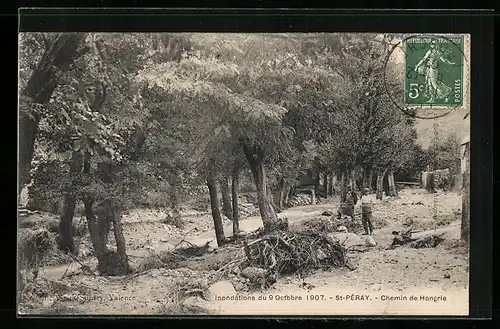 AK St-Péray, Inondation de 1907, Chemin de Hongrie, Ortspartie nach Hochwasser