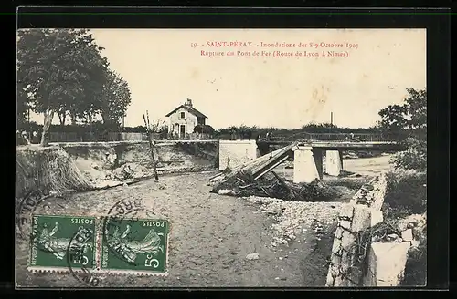 AK Saint-Péray, Inondations de 1907, Rupture du Pont de Fer, Hochwasser