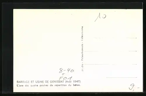 AK Genissiat, Barrage et usine de Genissiat 1947, L`une des quatre poutres de répartition du béton, Strassenbau