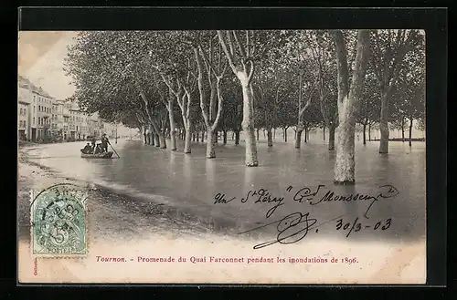 AK Tournon, Promenade du Quai Farconnet pendant les inondations de 1896, Hochwasser