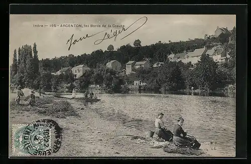 AK Argenton, Les Bords de la Creuse, Waschfrauen bei der Arbeit