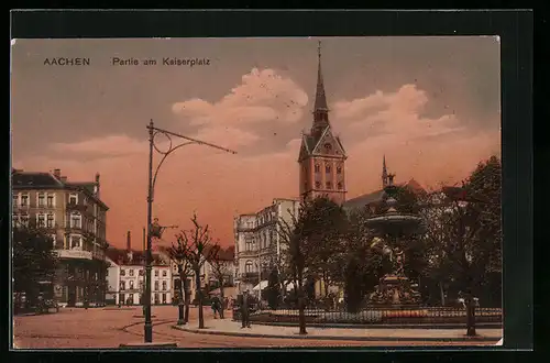 AK Aachen, Partie am Kaiserplatz mit Brunnen