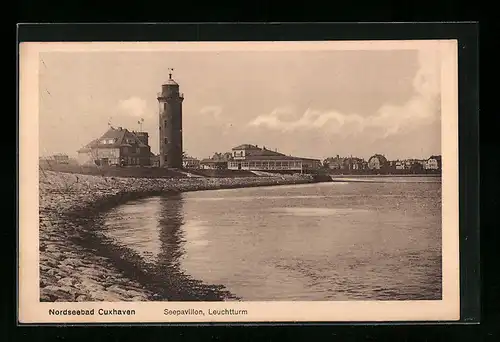 AK Cuxhaven, Seepavillon und Leuchtturm
