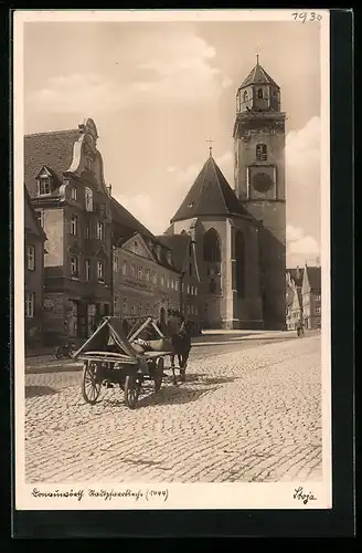 AK Donauwörth, Strassenpartie mit Stadtpfarrkirche