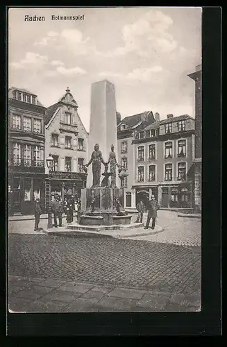 AK Aachen, Strassenpartie mit Geschäften und Hotmannspiel