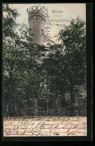 AK Ludwigshöhe, Aussichtsturm mit Cafe